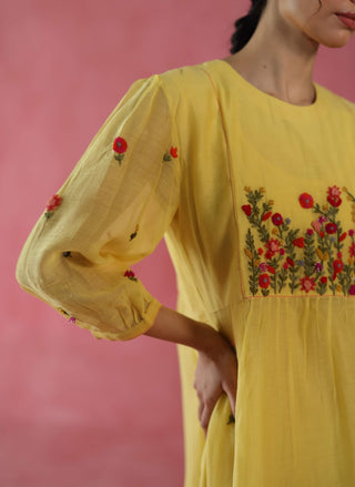 Lemon Yellow Imarti Dress by Begum Pret available on Indiaspopup.com