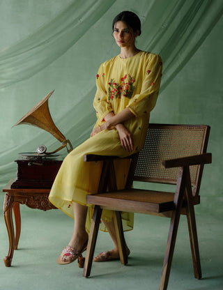 Lemon Yellow Imarti Dress by Begum Pret available on Indiaspopup.com