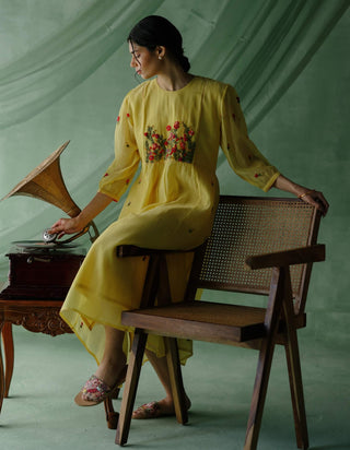 Lemon Yellow Imarti Dress by Begum Pret available on Indiaspopup.com