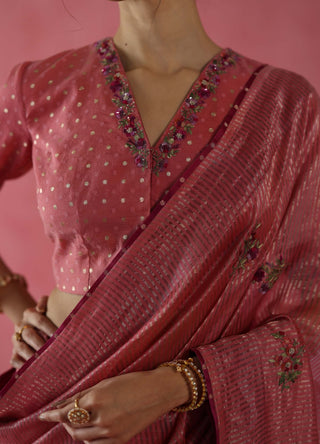 Anjeer Peach Sari And Blouse by Begum Pret available on Indiaspopup.com