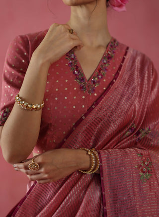 Anjeer Peach Sari And Blouse by Begum Pret available on Indiaspopup.com