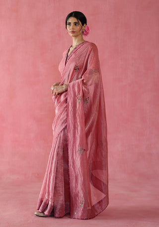 Anjeer Peach Sari And Blouse by Begum Pret available on Indiaspopup.com