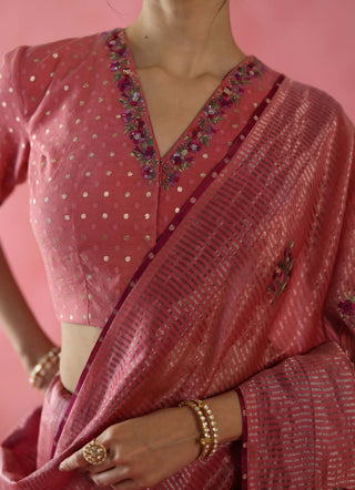 Anjeer Peach Sari And Blouse by Begum Pret available on Indiaspopup.com