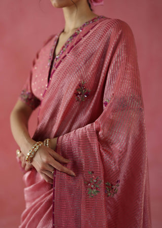 Anjeer Peach Sari And Blouse by Begum Pret available on Indiaspopup.com