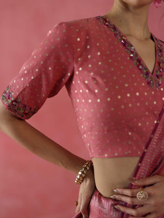 Anjeer Peach Sari And Blouse by Begum Pret available on Indiaspopup.com
