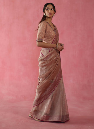 Anjeer Beige Sari And Blouse by Begum Pret available on Indiaspopup.com