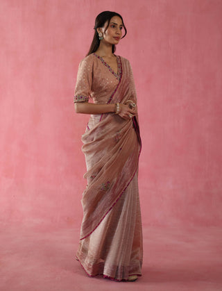 Anjeer Beige Sari And Blouse by Begum Pret available on Indiaspopup.com