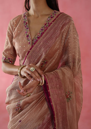 Anjeer Beige Sari And Blouse by Begum Pret available on Indiaspopup.com