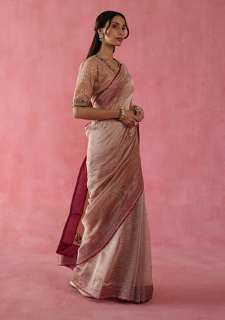 Anjeer Beige Sari And Blouse by Begum Pret available on Indiaspopup.com