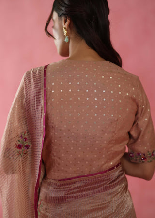 Anjeer Beige Sari And Blouse by Begum Pret available on Indiaspopup.com