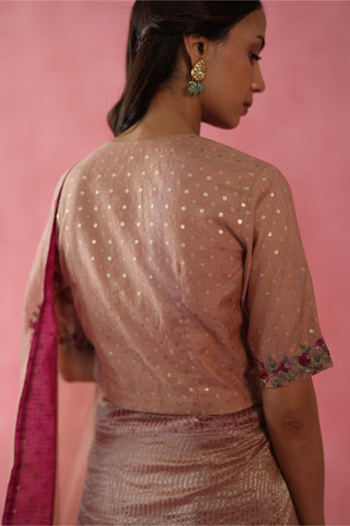 Anjeer Beige Sari And Blouse by Begum Pret available on Indiaspopup.com
