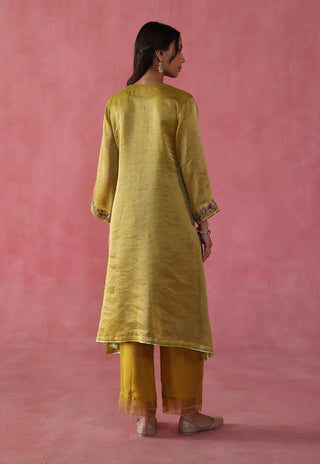Phirni Mustard Kurta Set by Begum Pret available on Indiaspopup.com