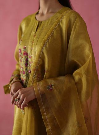 Phirni Mustard Kurta Set by Begum Pret available on Indiaspopup.com