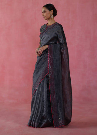 Ghevar Navy Blue Sari And Blouse by Begum Pret available on Indiaspopup.com