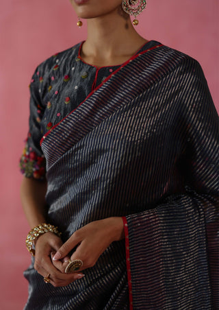 Ghevar Navy Blue Sari And Blouse by Begum Pret available on Indiaspopup.com