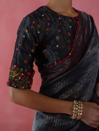 Ghevar Navy Blue Sari And Blouse by Begum Pret available on Indiaspopup.com
