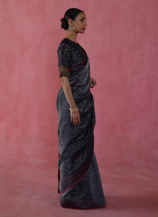 Ghevar Navy Blue Sari And Blouse by Begum Pret available on Indiaspopup.com