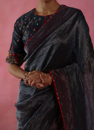 Ghevar Navy Blue Sari And Blouse by Begum Pret available on Indiaspopup.com