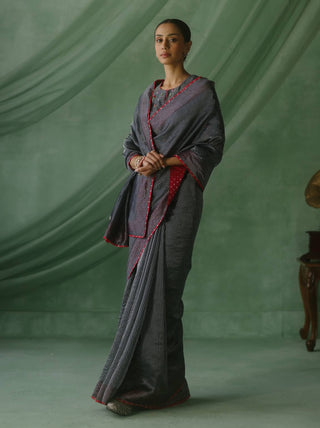 Ghevar Navy Blue Sari And Blouse by Begum Pret available on Indiaspopup.com