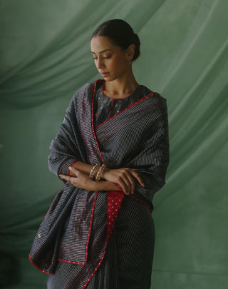 Ghevar Navy Blue Sari And Blouse by Begum Pret available on Indiaspopup.com