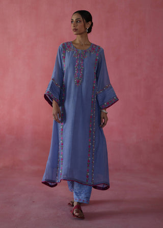 Kulfi Periwinkle Kurta Set by Begum Pret available on Indiaspopup.com