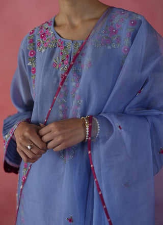 Kulfi Periwinkle Kurta Set by Begum Pret available on Indiaspopup.com
