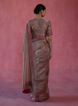 Ghevar Beige Sari And Blouse by Begum Pret available on Indiaspopup.com