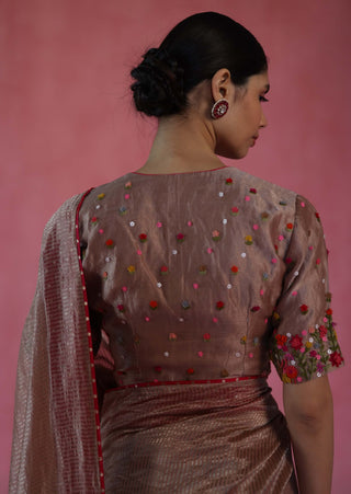 Ghevar Beige Sari And Blouse by Begum Pret available on Indiaspopup.com