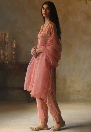 Begum Pret-Ikai Peach Kurta Set-INDIASPOPUP.COM