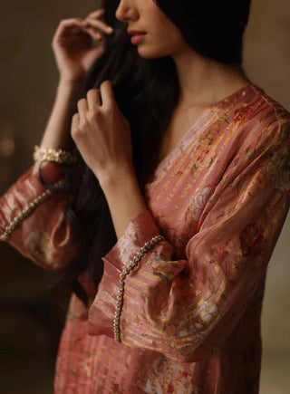 Begum Pret-Ikai Peach Kurta Set-INDIASPOPUP.COM