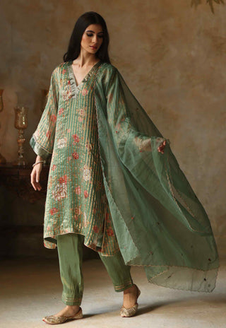 Begum Pret-Ikai Turquoise Kurta Set-INDIASPOPUP.COM