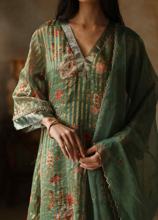 Begum Pret-Ikai Turquoise Kurta Set-INDIASPOPUP.COM