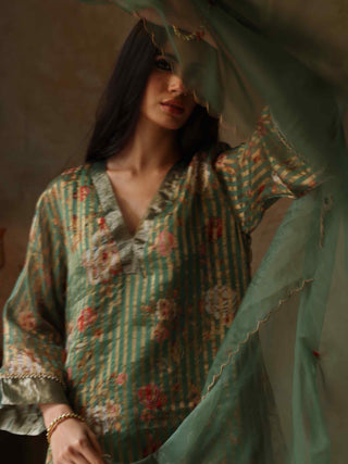 Begum Pret-Ikai Turquoise Kurta Set-INDIASPOPUP.COM