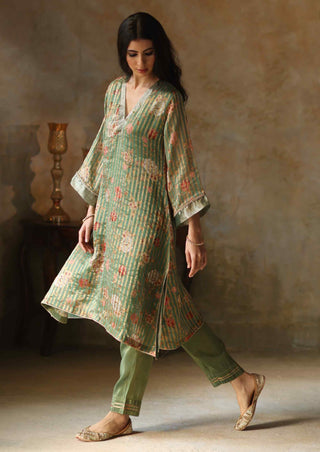 Begum Pret-Ikai Turquoise Kurta Set-INDIASPOPUP.COM