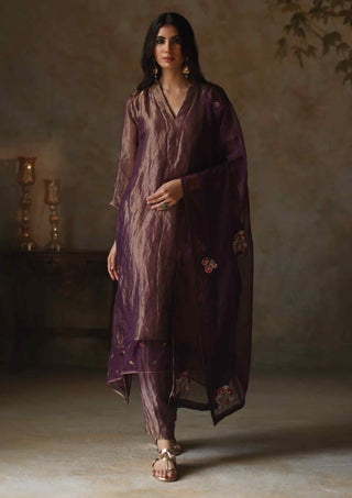 Begum Pret-Ayat Metallic Purple Kurta Set-INDIASPOPUP.COM