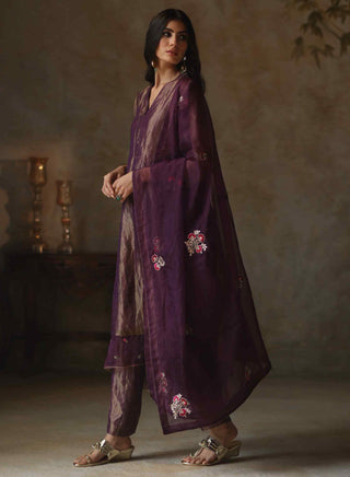 Begum Pret-Ayat Metallic Purple Kurta Set-INDIASPOPUP.COM