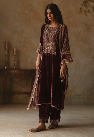 Begum Pret-Faiz Garnet Kurta Set-INDIASPOPUP.COM