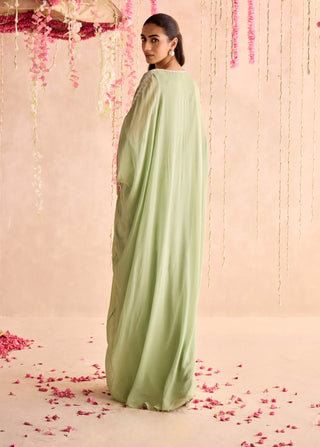Mint green embellished full-length draped kaftan