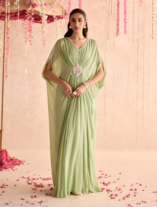 Mint green embellished full-length draped kaftan