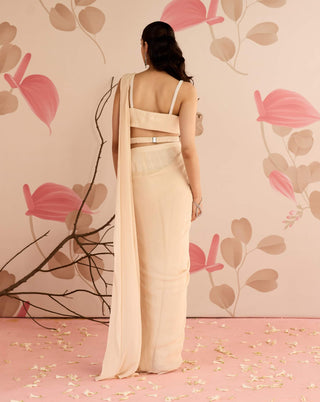 Ivory choli and pre-stitched sari with belt