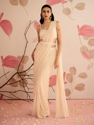 Ivory choli and pre-stitched sari with belt