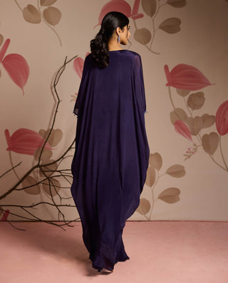 Midnight blue embellished draped full-length kaftan