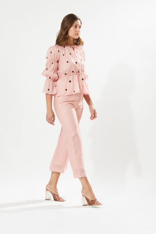 Meadow-Chloe Blush Pink Blouse And Pant Set-INDIASPOPUP.COM
