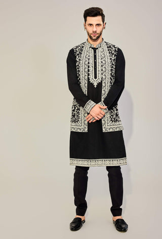 Black kurta bundi jacket set