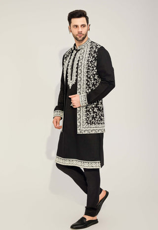 Black kurta bundi jacket set
