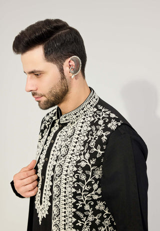 Black kurta bundi jacket set