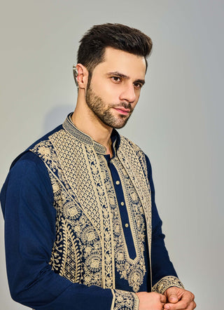 Navy kurta bundi jacket set