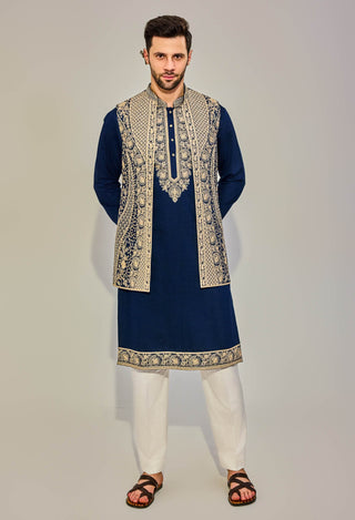 Navy kurta bundi jacket set