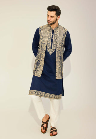 Navy kurta bundi jacket set