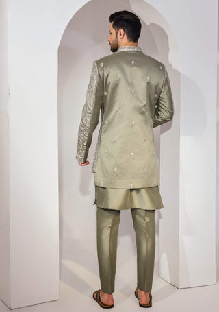 Green indowestern jacket and kurta set